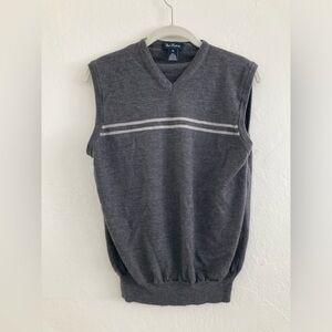 100% Merino Wool Paul Fredrick Sweater Vest Gray White Stripe Academia Medium